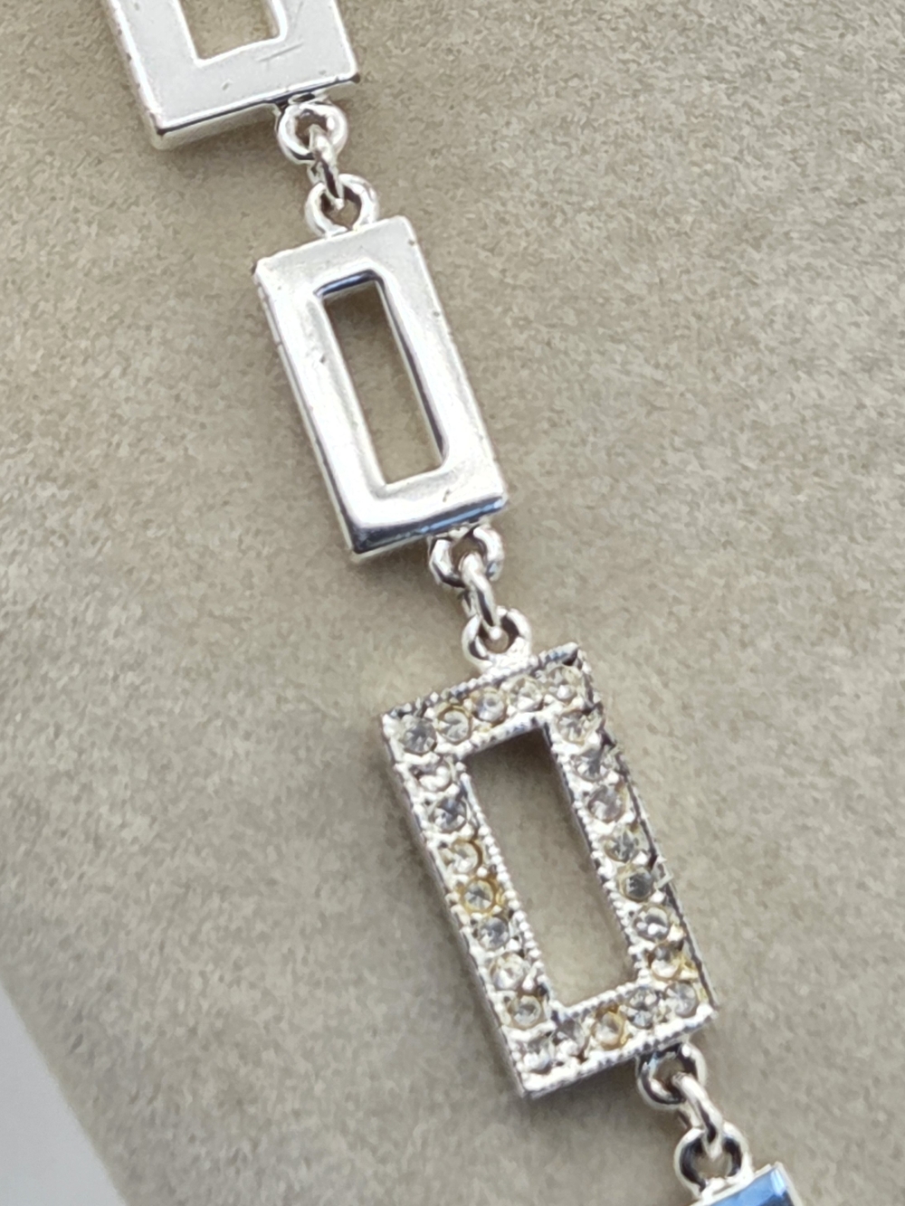 Signed Napier Rhodium Plated Art Deco Style Rhinestone Link Necklace - Picture 12 of 16